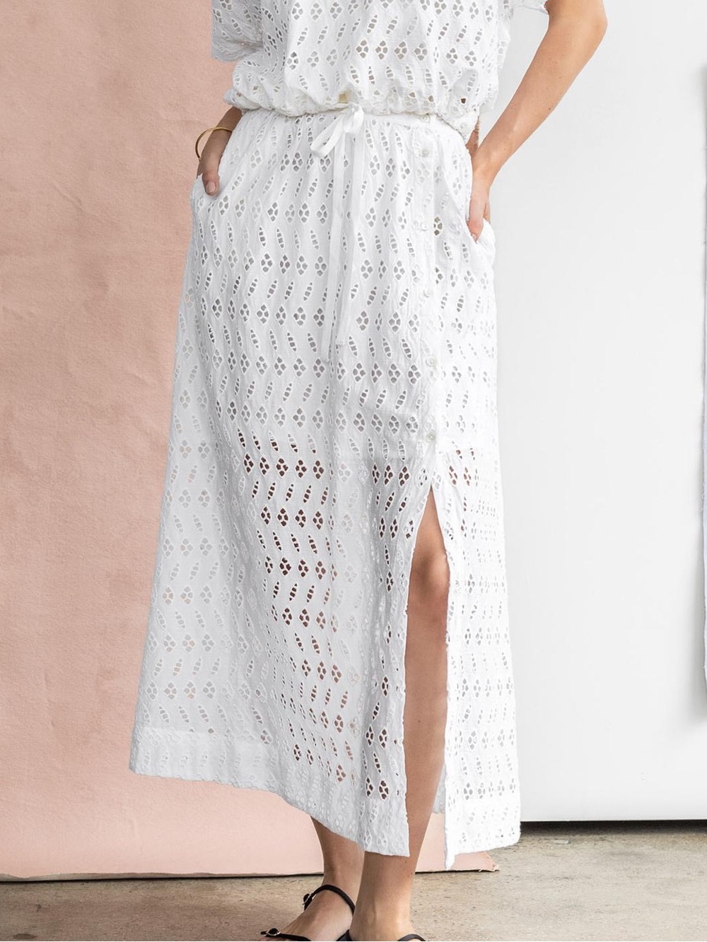 Lilla P Eyelet Button Maxi Skirt Size M